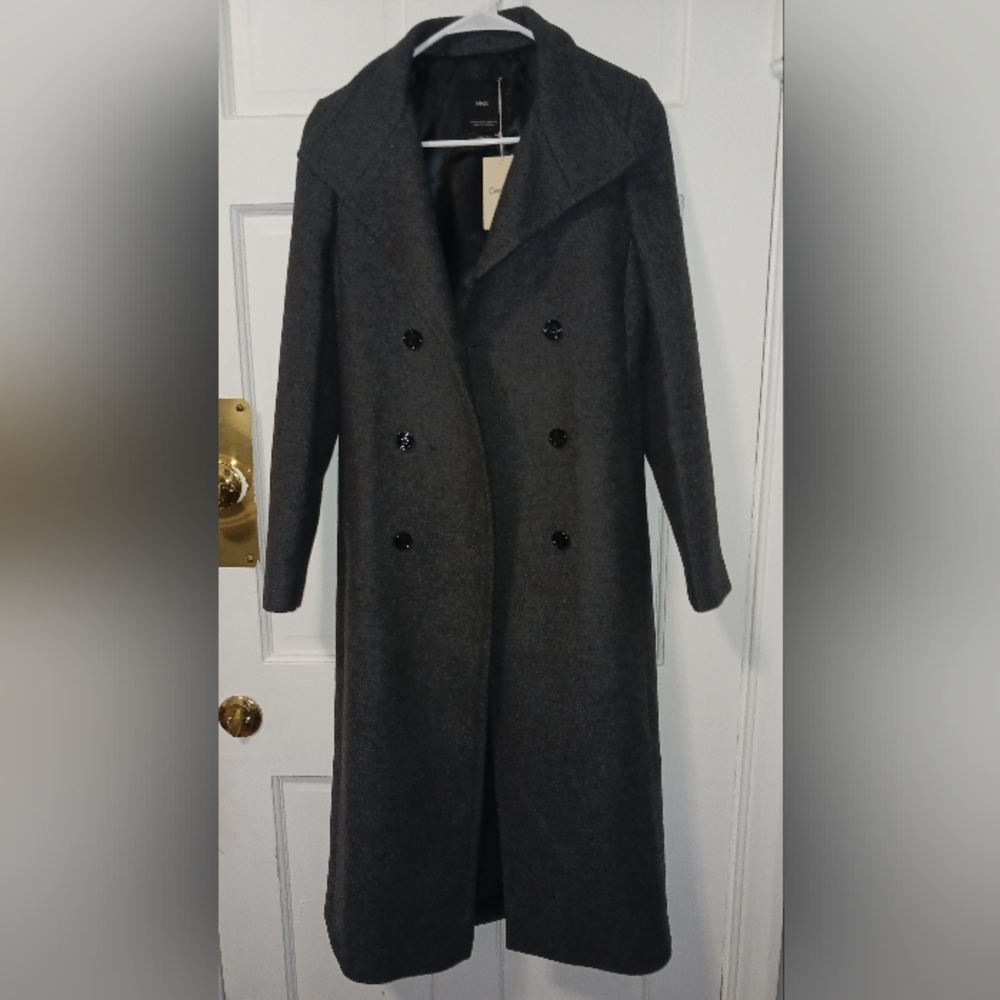 MNG Mango *Committed* Belted Double Breasted Wool Coat, Drk Gray Sz XXS NWT - Picture 3 of 15